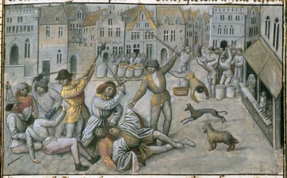 Ms 659 fol.226r Rodzina Artevelde. Walki uliczne w Gandawie, 1477 welin detal z 270533